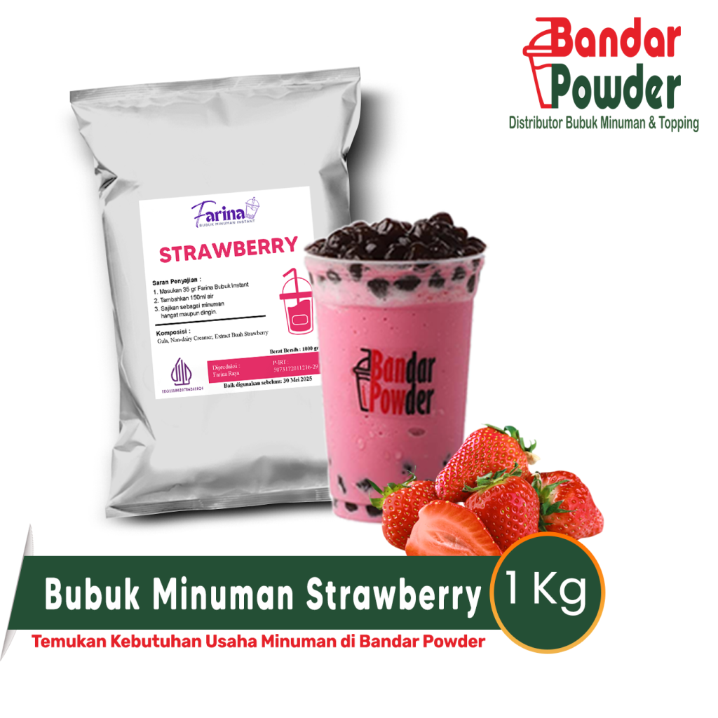 bubuk minuman strawberry 1kg - merek farina - distributor bubuk minuman yang jual bubuk minuman berkualitas